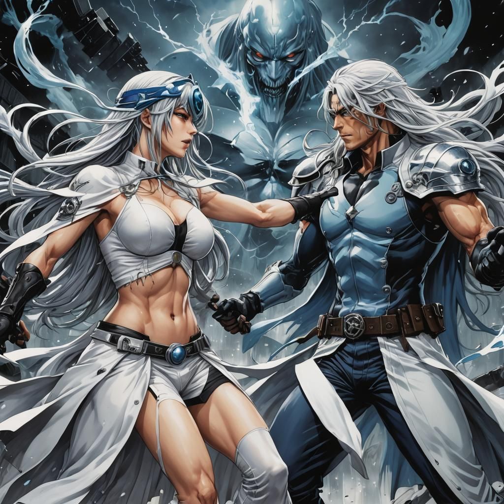 Shogo Makishima fighting Esdeath,    by @Dessa