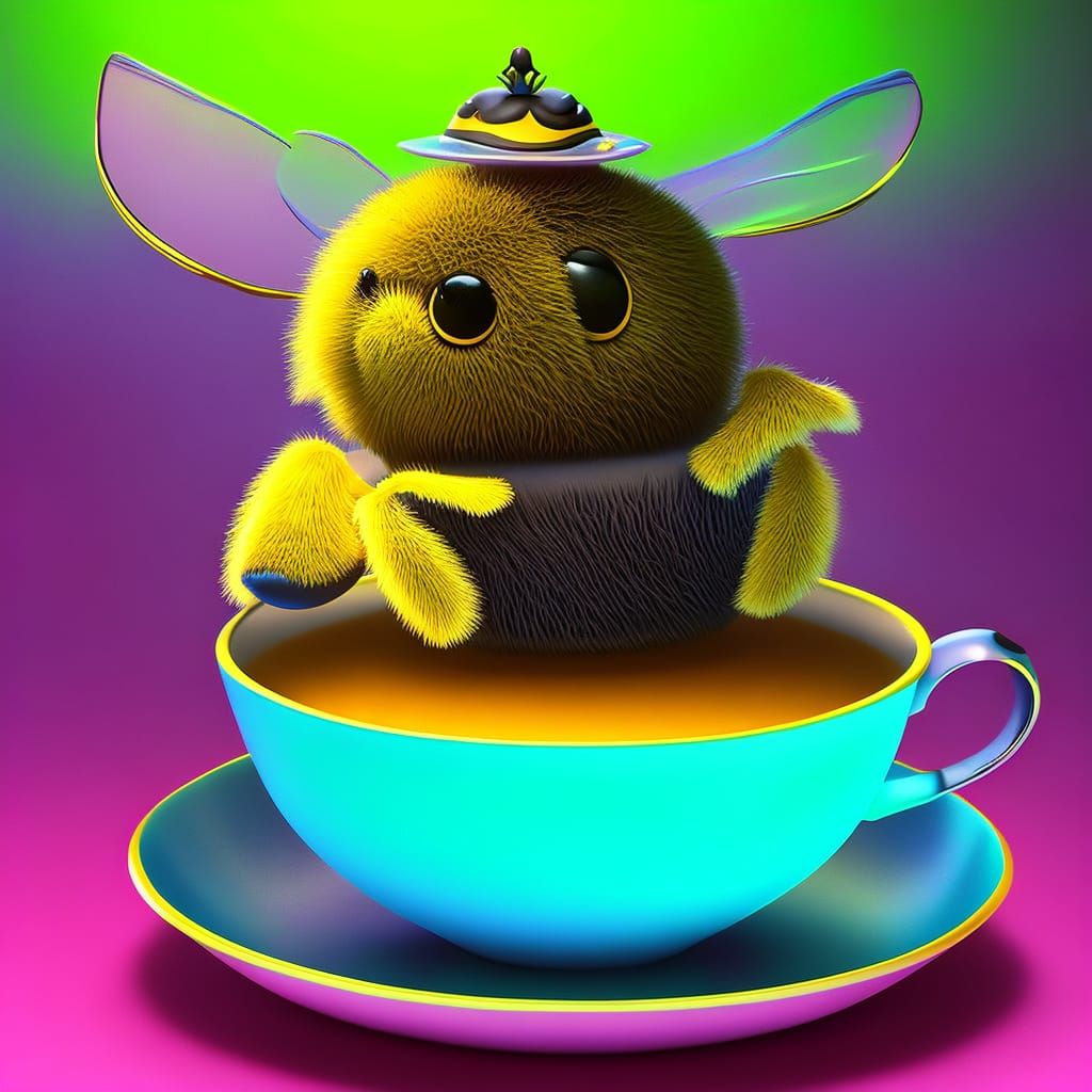 Cute little bumblebee in a teacup, Pixar, Disney, concept ar...