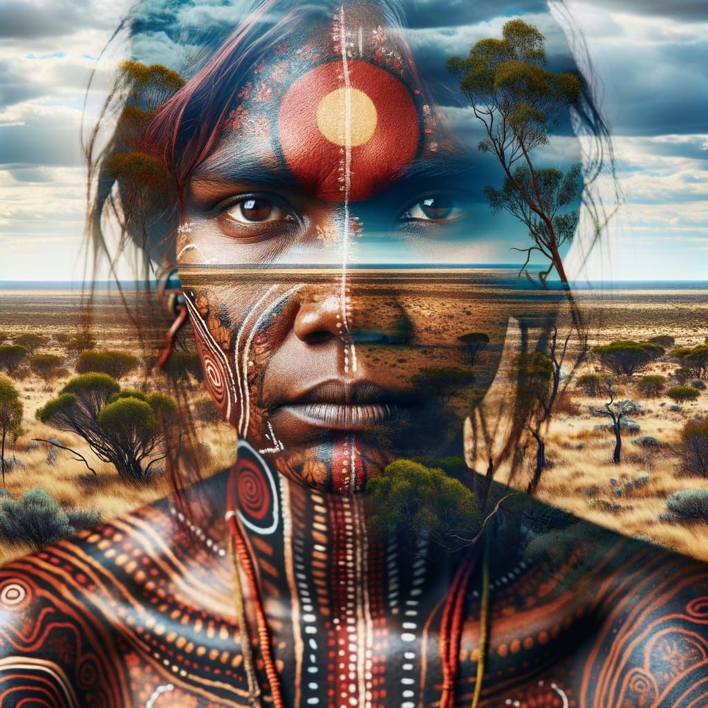 a double exposure of an aboriginal woman and the Australian scrublands  by @Nednut4362