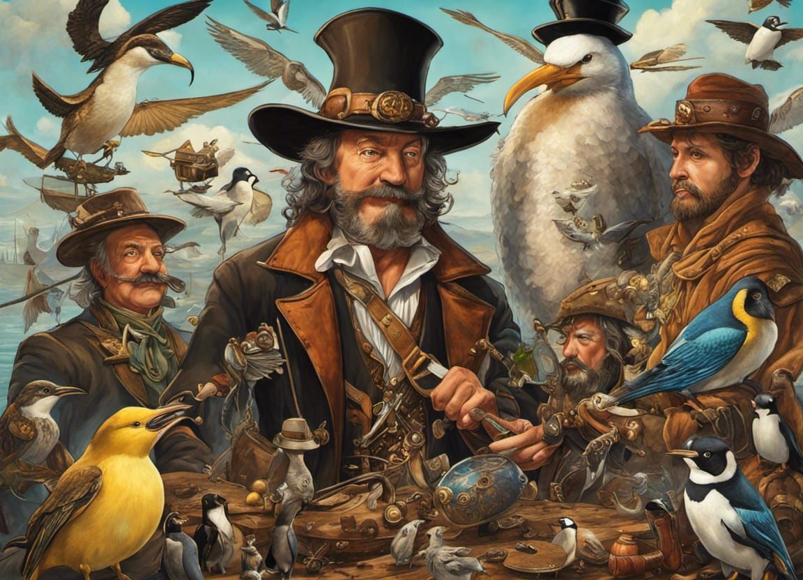 This week's challenges.... Pirates, penguins, cowboys, things with wings...   by @A C Buxton Mixed Media Artist