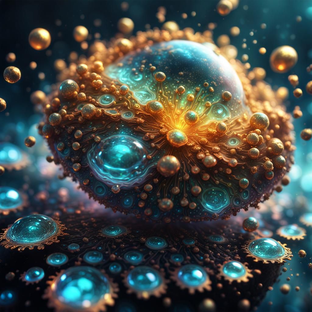 Microscopic ameba playing in bubbles  by @Tiny Pearl Cat