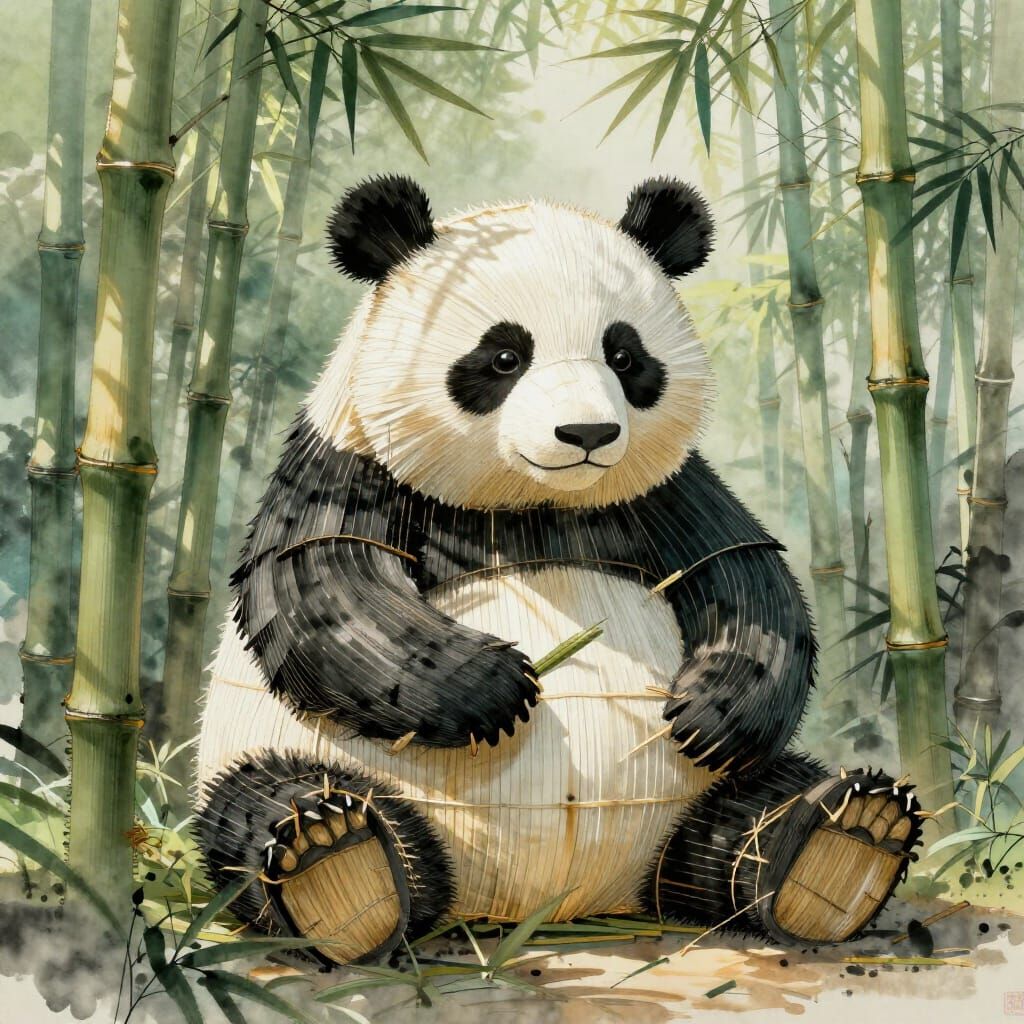 Bamboo art in the shape of a panda  by @TJOmalley