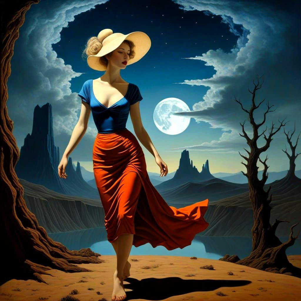 Surreal Landscape with Distant Silhouette, Hyperrealistic St...