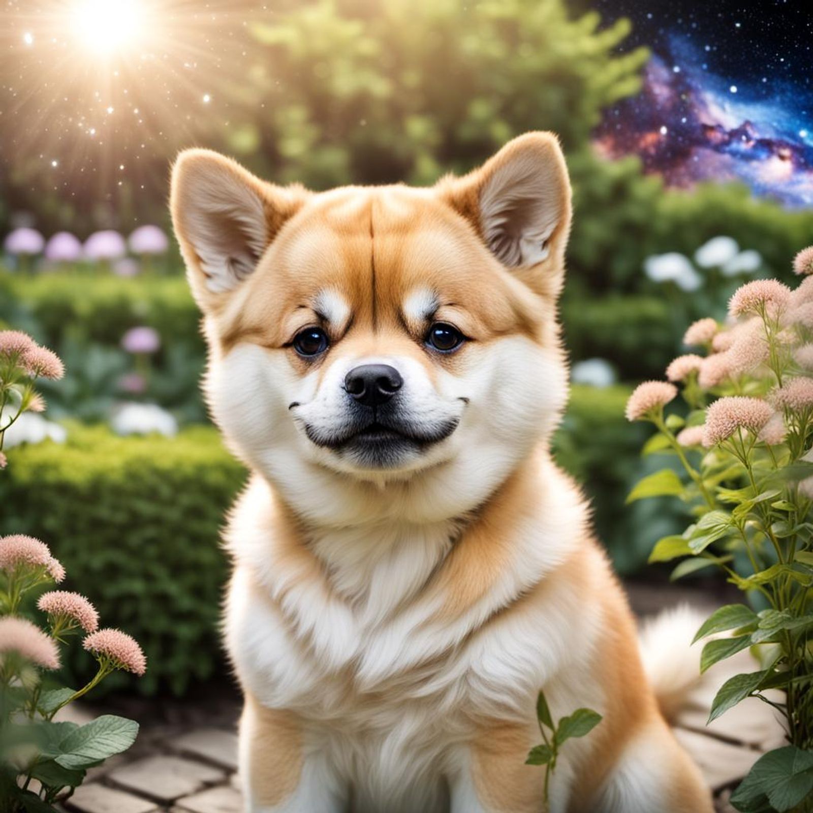 Cute adorable baby chibi GOLDEN AKITA DOG with (big huge galaxy eyes:1. ...