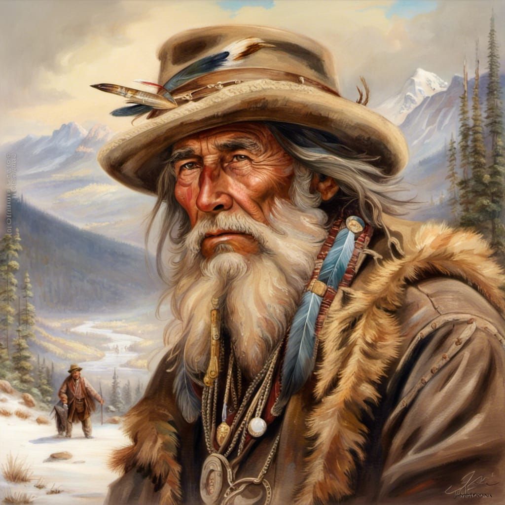 Old Mountain Man Portrait from 1865, wearing a bear-claw necklace