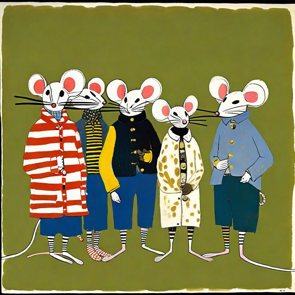Mice wearing clothes.