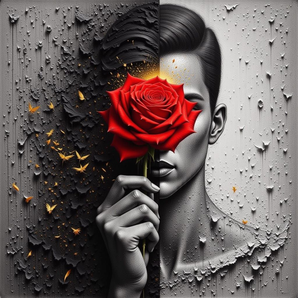 <lora:Abstract Me:1.0>  painting on an easel, a pitch black  and gold  pic of a painting on an easel which depicted a painting on an easel w...