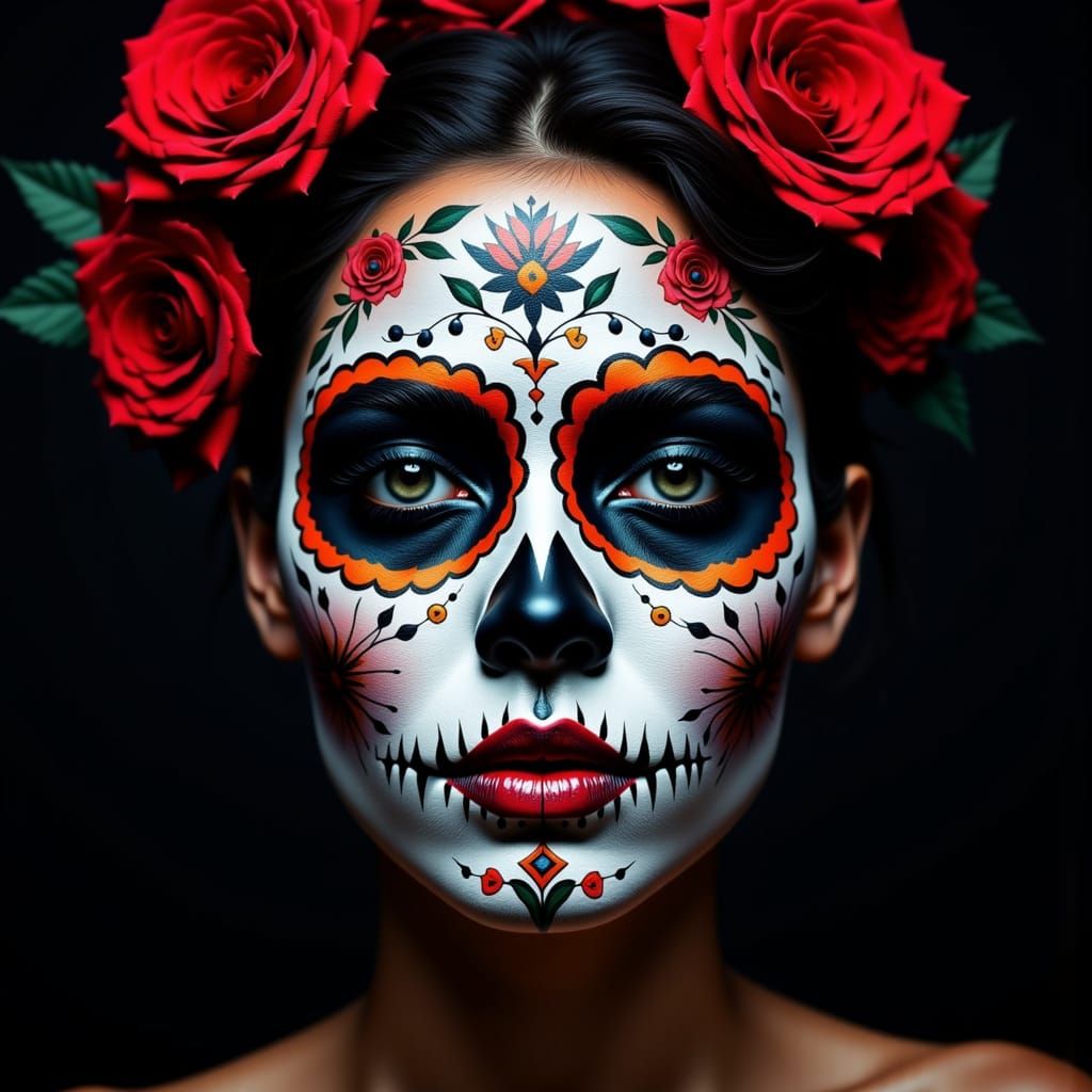 <lora:Golden Shadows:1.0> Dia De Los Muertos Sugar Sugar Skull  Make Up