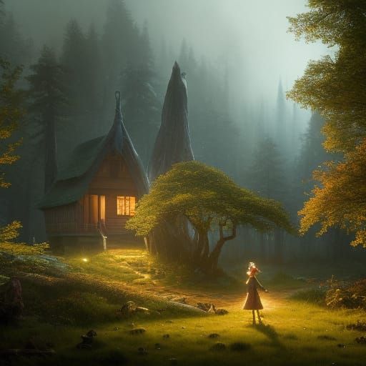 elven boy in a cottage in a forest