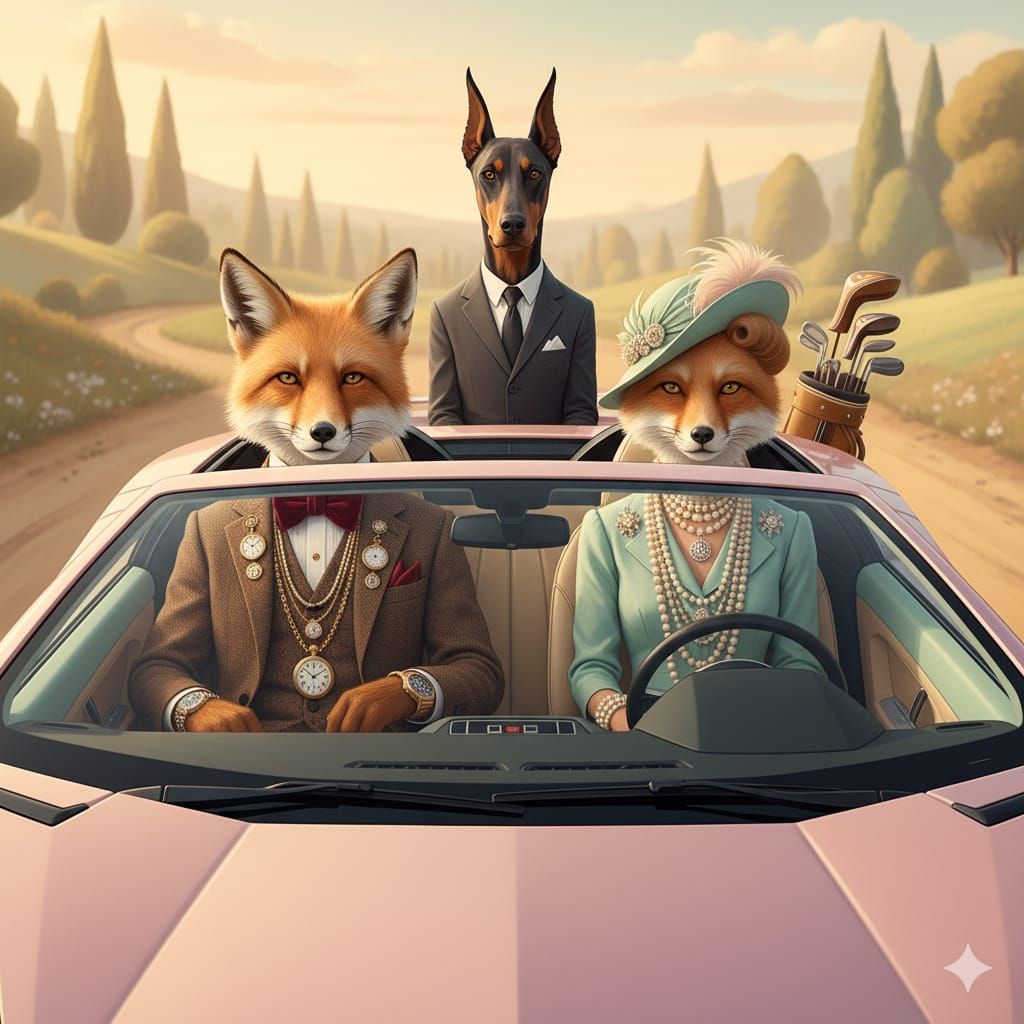 Opulent Mr. and Mrs. Fox in their pristine Lamborghini Avent...