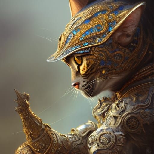 a Beautiful cat wearing armor