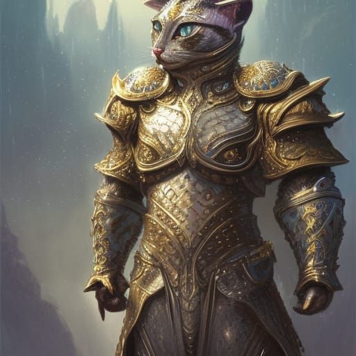 a Beautiful cat wearing armor