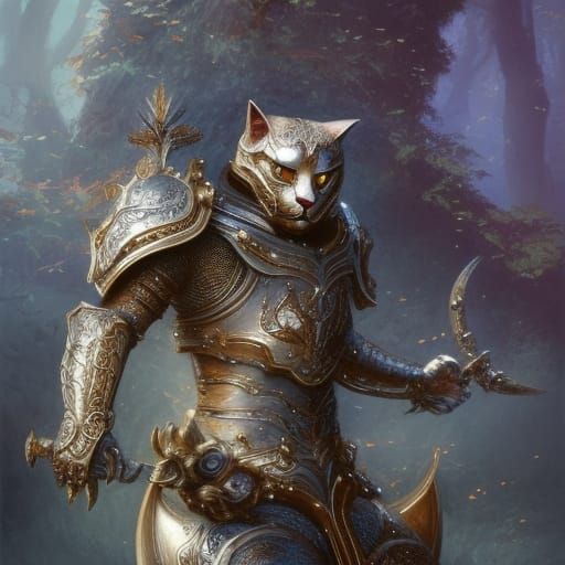 a Beautiful cat wearing armor