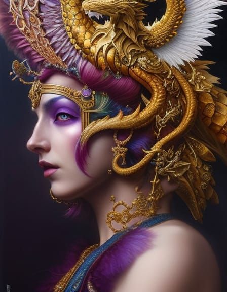 Ornate Mythical Dragon Goddess in Hyperrealistic Detail