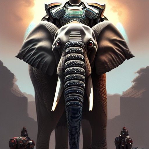 symmetry portrait an elephant, sci - fi, armour, muscular! c...
