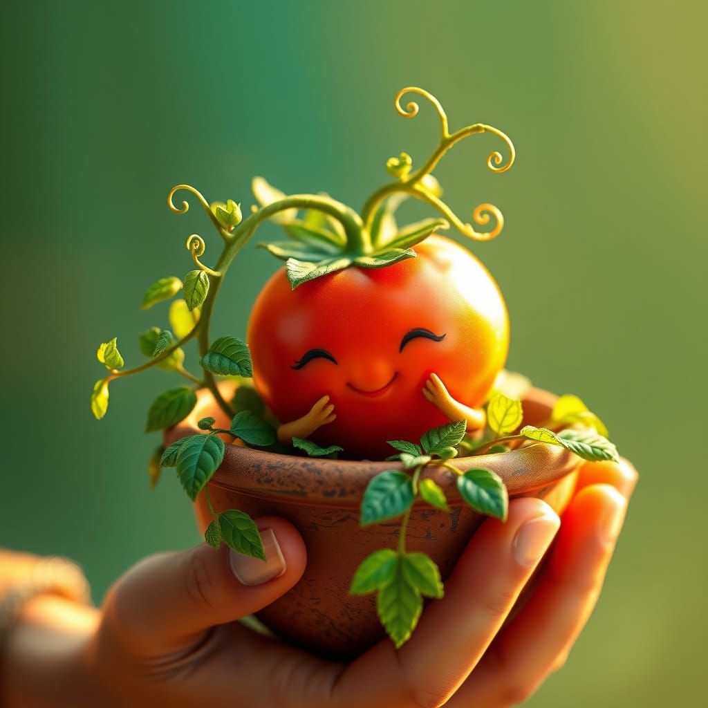 A cute little tomato, showing a bright smile  by @Lan