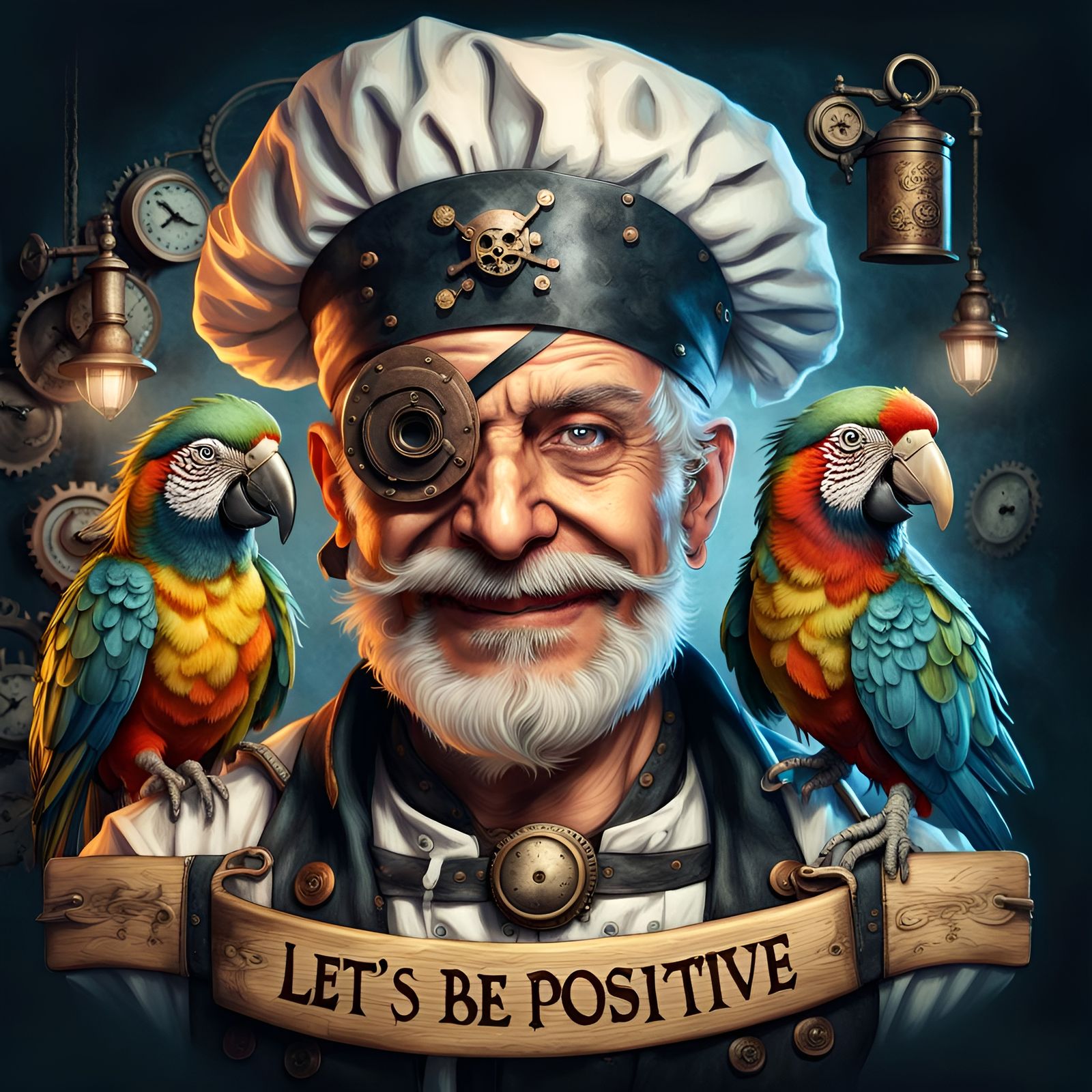 Steampunk Pirate Chef Portrait with Parrot