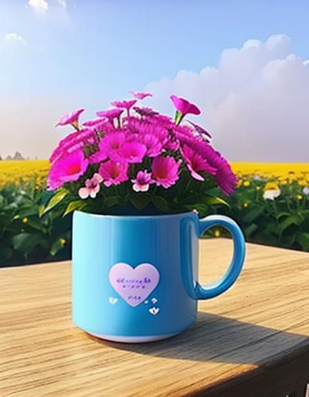 Cute valentine coffee mug filled with flowers