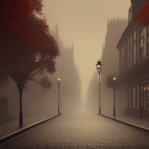 1880's misty street in london