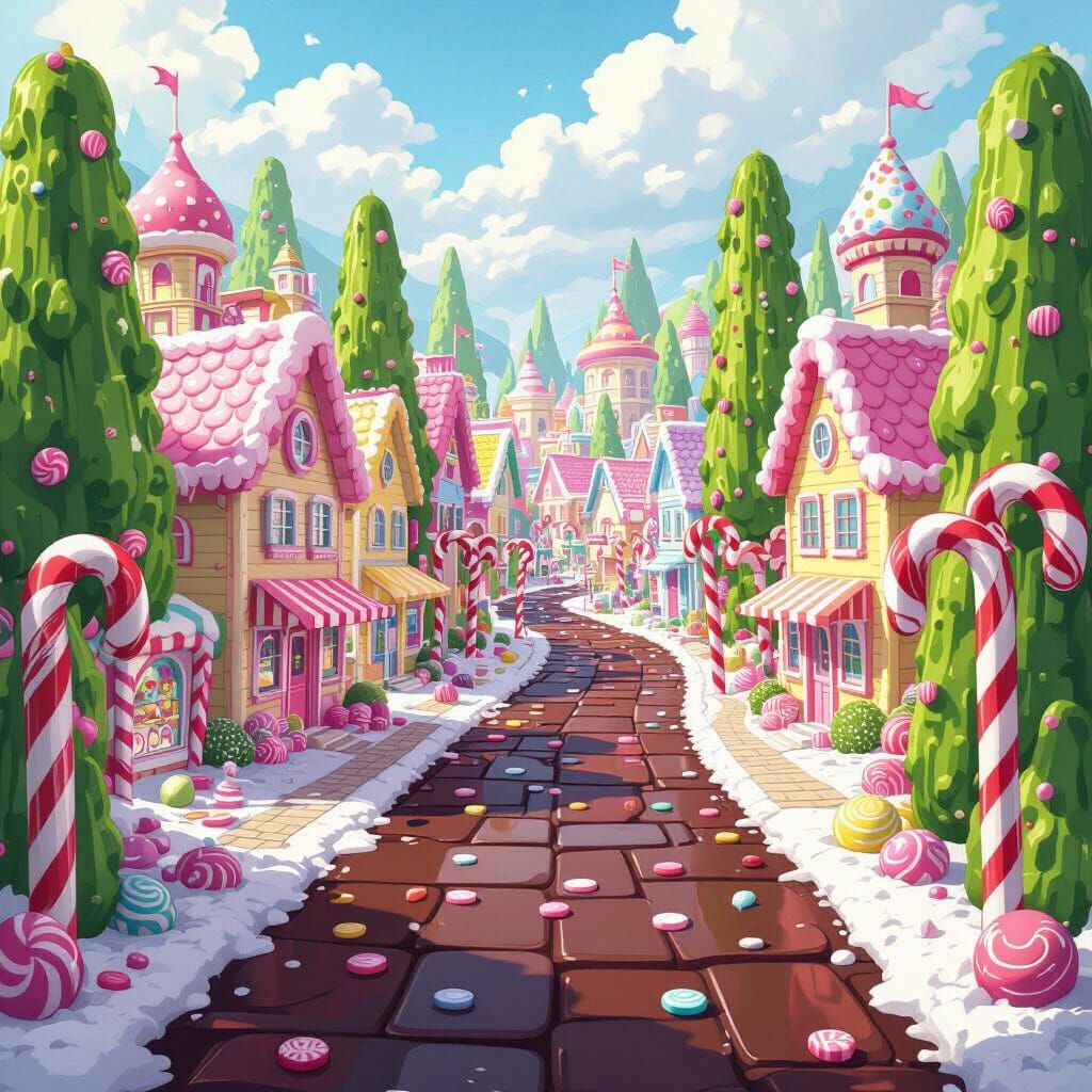 Vibrant Candy City in Anime Style