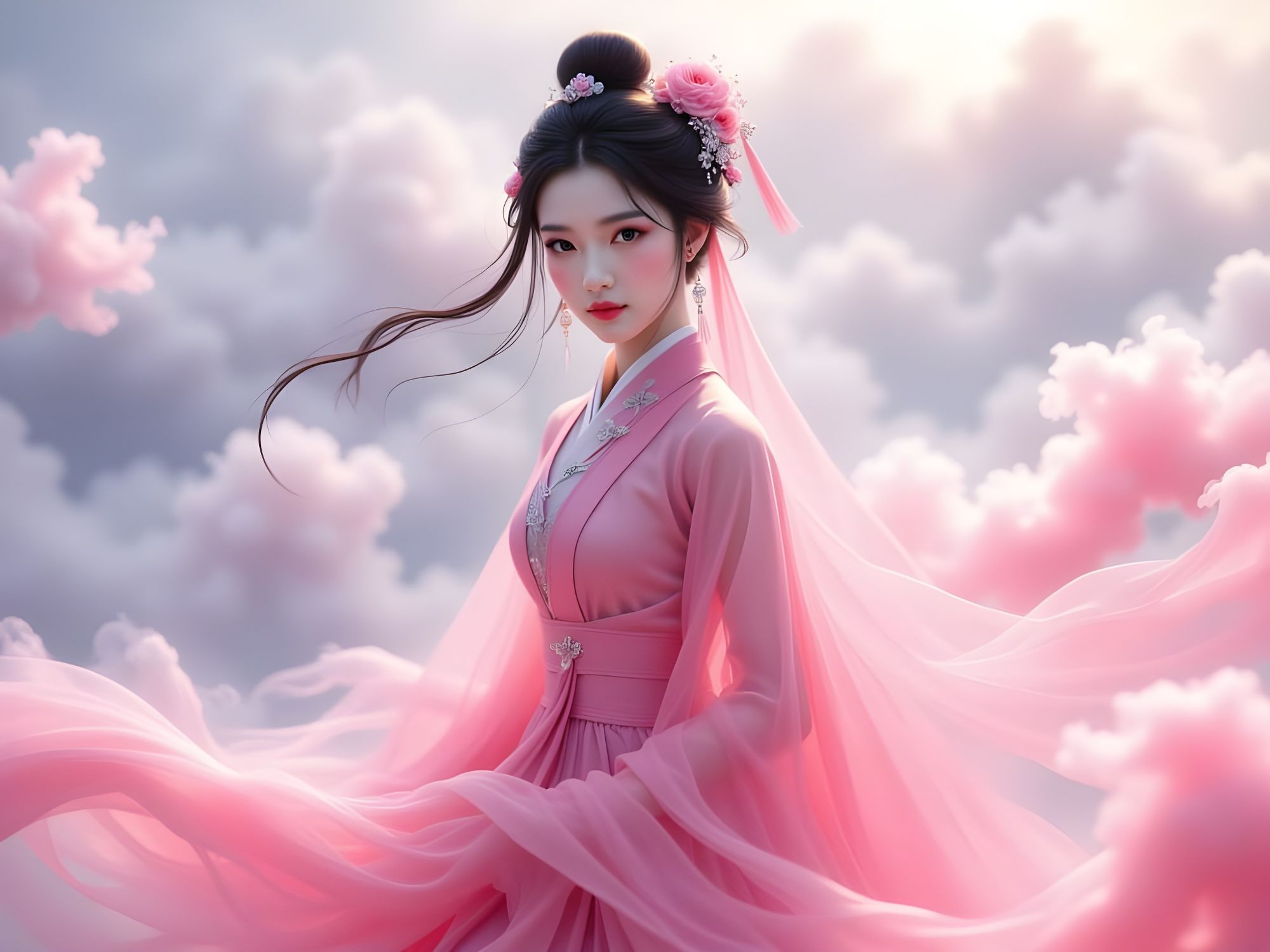 Daoist Immortal, Ho Hsien Ku, in the celestial realm 