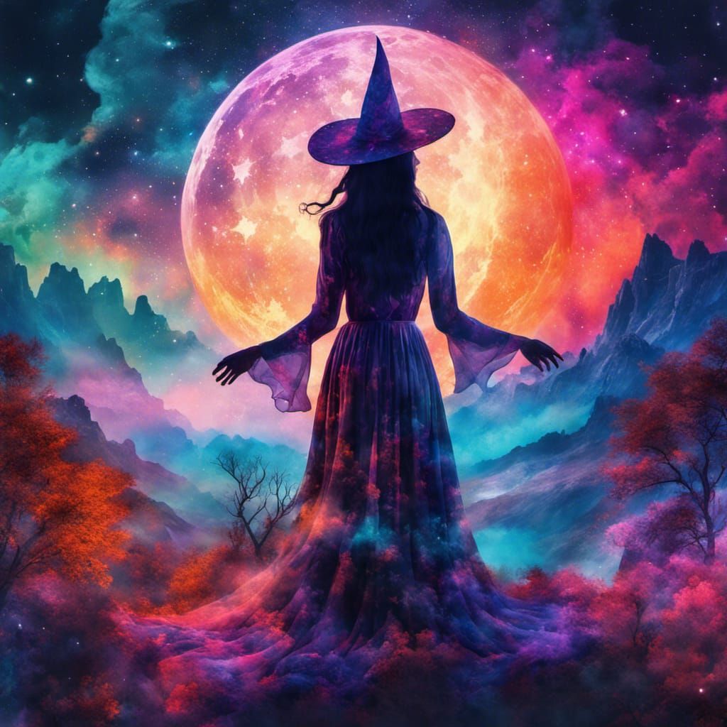 A witch conjuring spells by moonlight - AI Generated Artwork ...