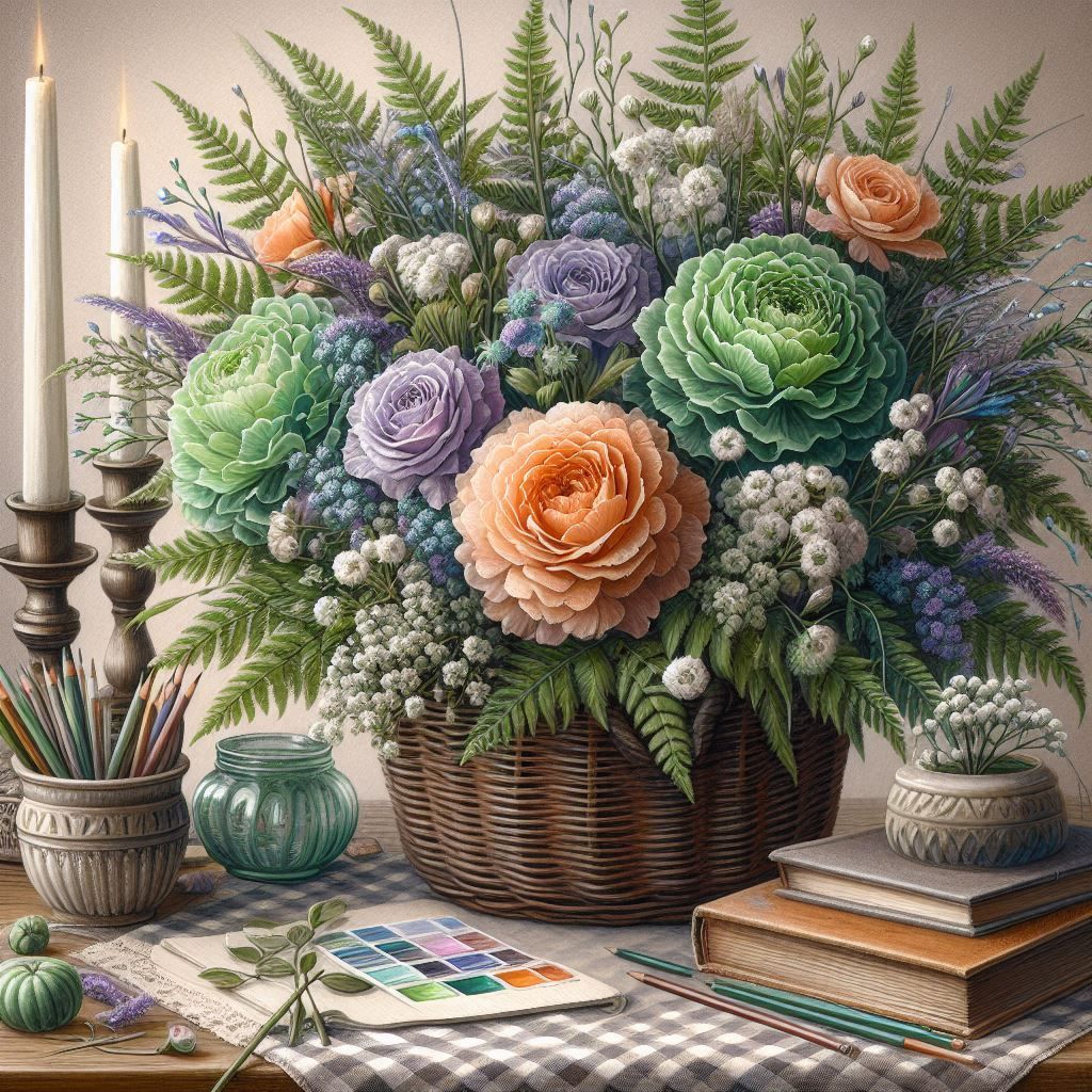 Cabbage Roses and Ferns