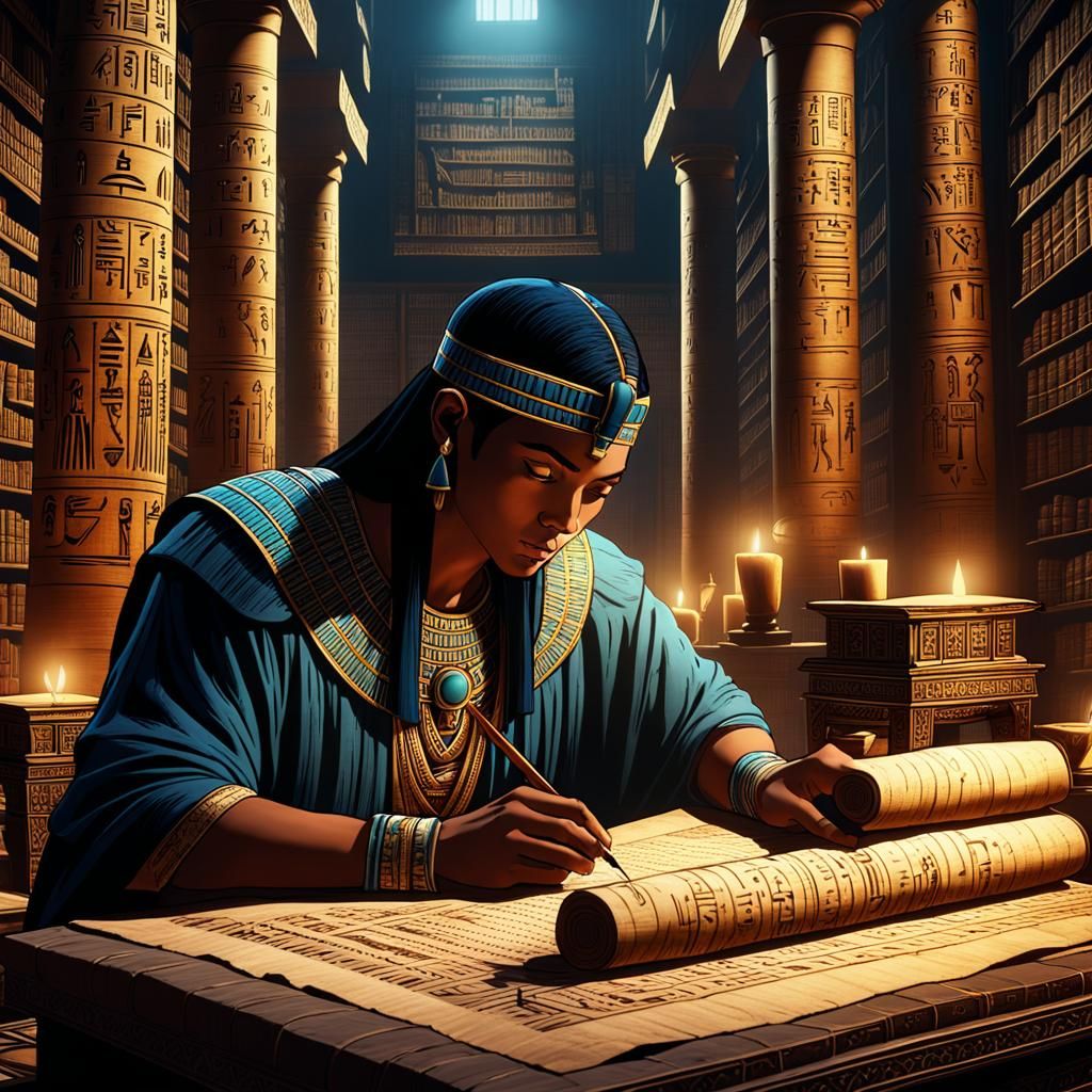 Scribe working on papyri in Memphis  by @Burak