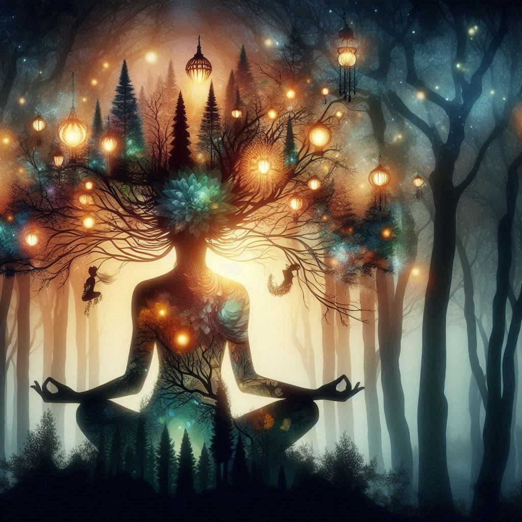 double exposure beautiful fantasy portrait landscape..