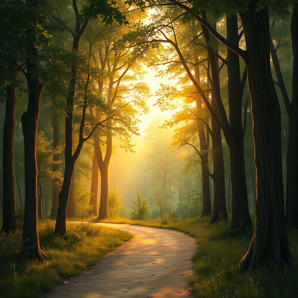 Dreamy Forest Scene in Whimsical Pre-Raphaelite Style