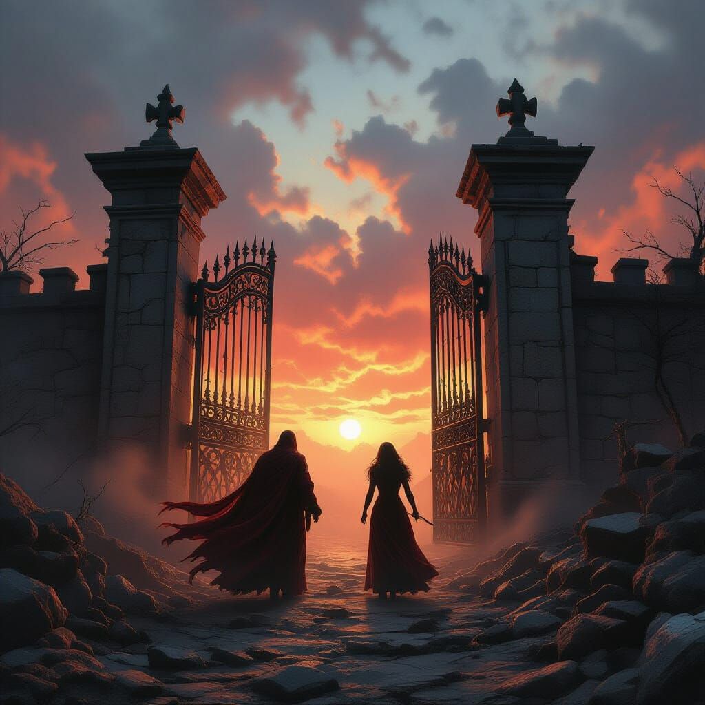 The Gates of hell stood open,
They fled, the crimson demon and demoness freedom in grasp