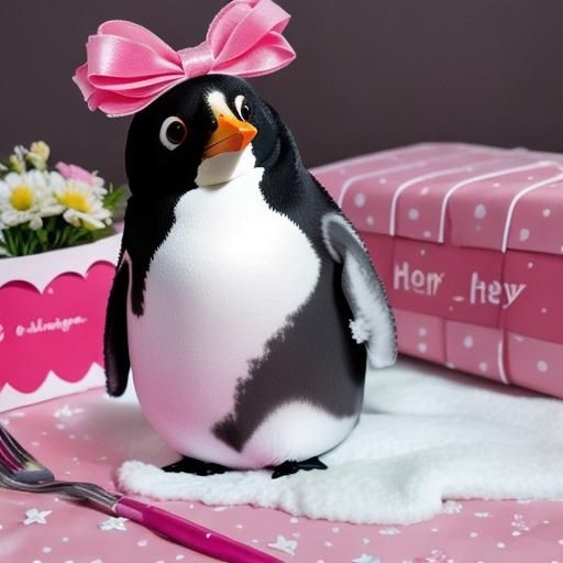 Penguin with Pink Bow: AI Generated Image