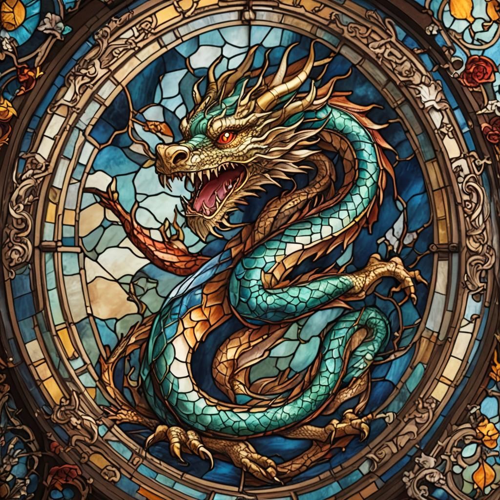 stained glass of majestic dragon