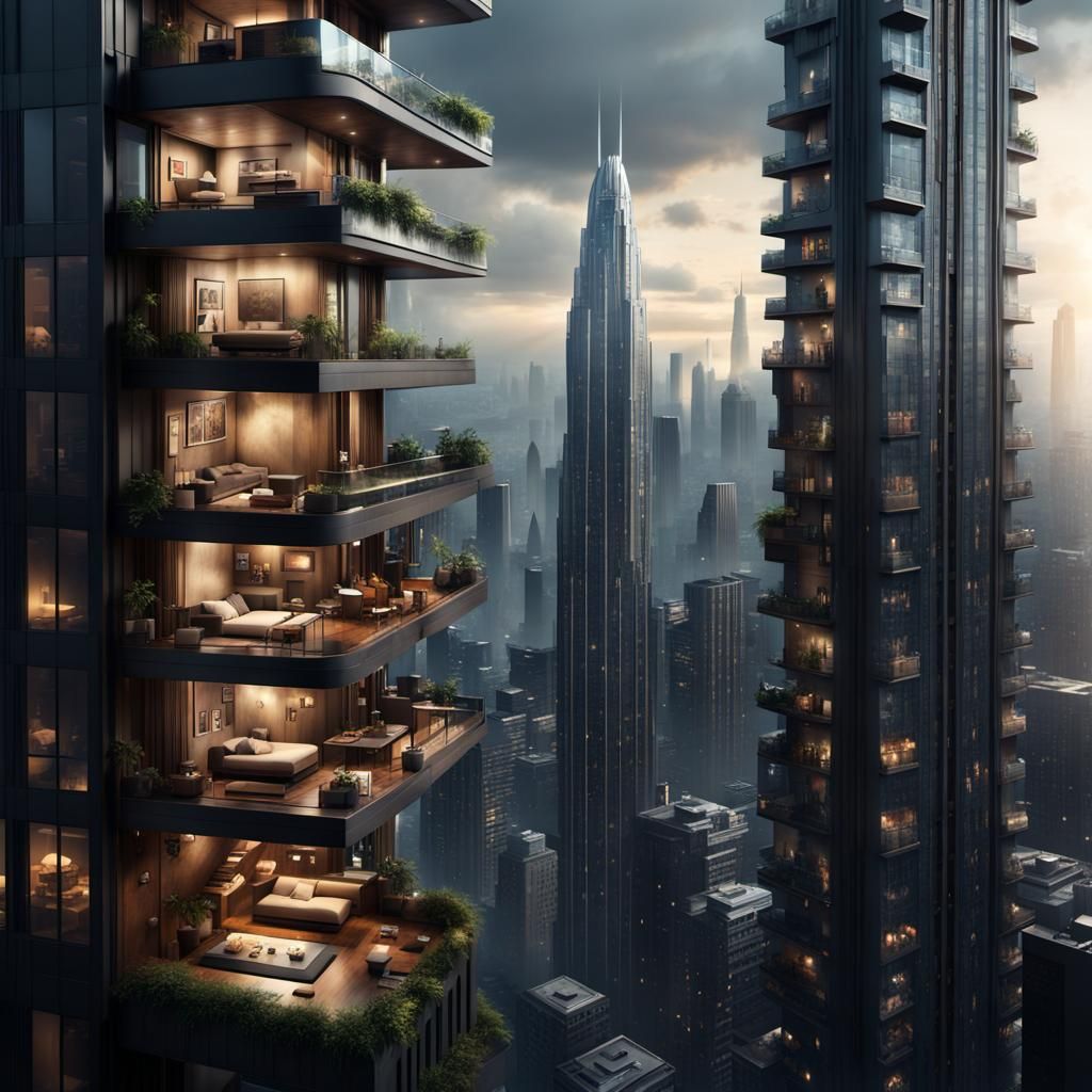 Home, the high rise apartment in a big city, luxury items, t...