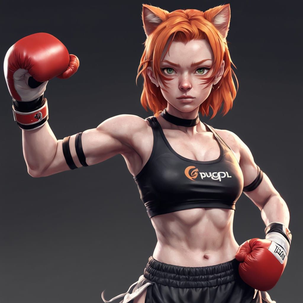 Ginger Feline Warrior in 3D Anime Style