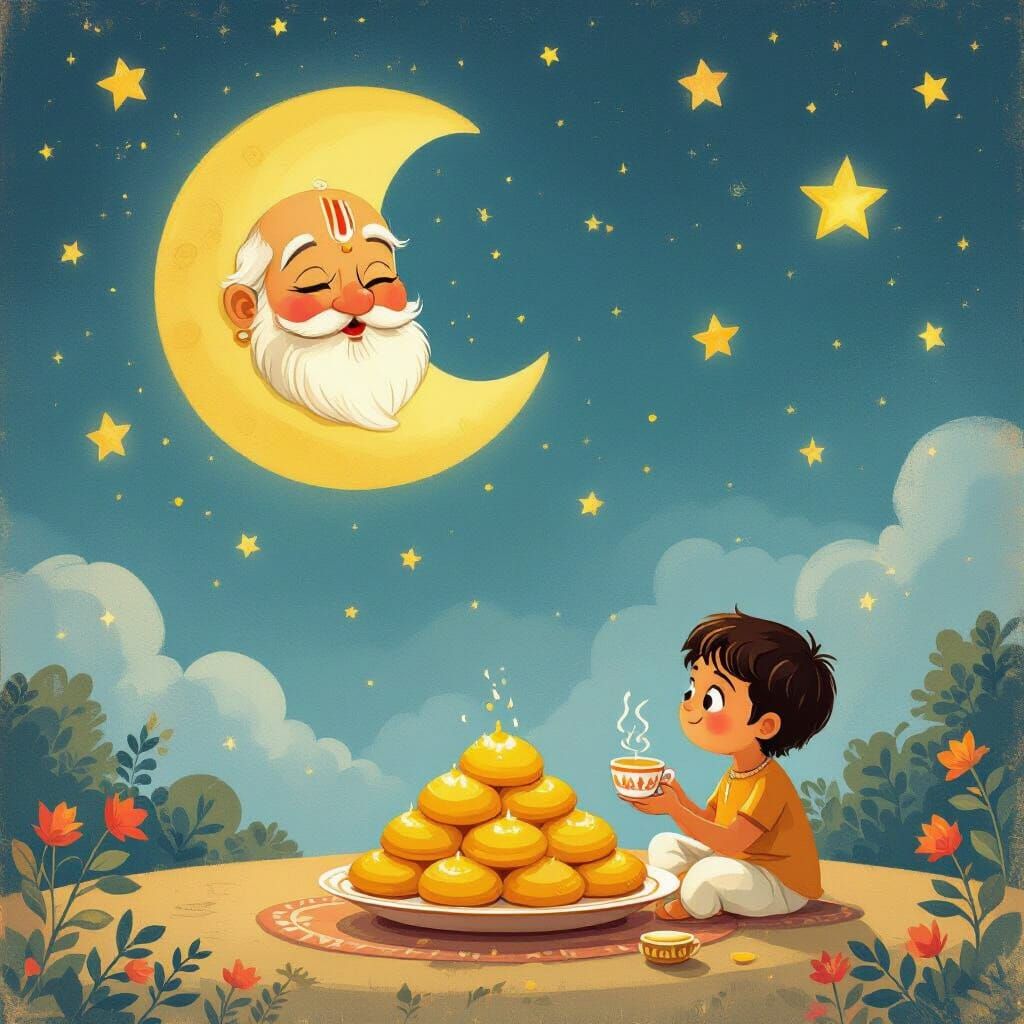 Chanda Mama Character and Delicious Poori