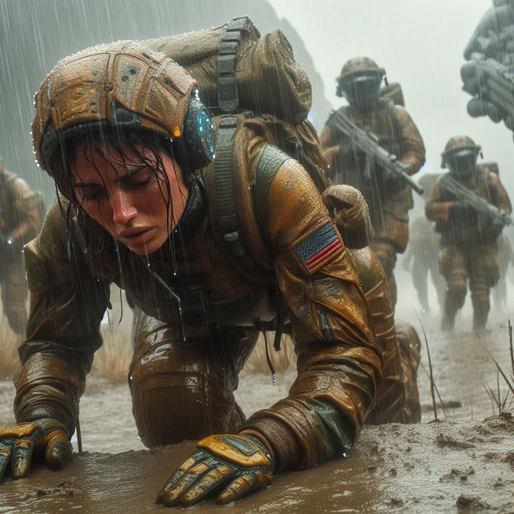 A female Space Marine of Peruvian origin on an endurance mar...