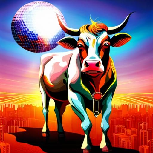 cow with a mirror ball