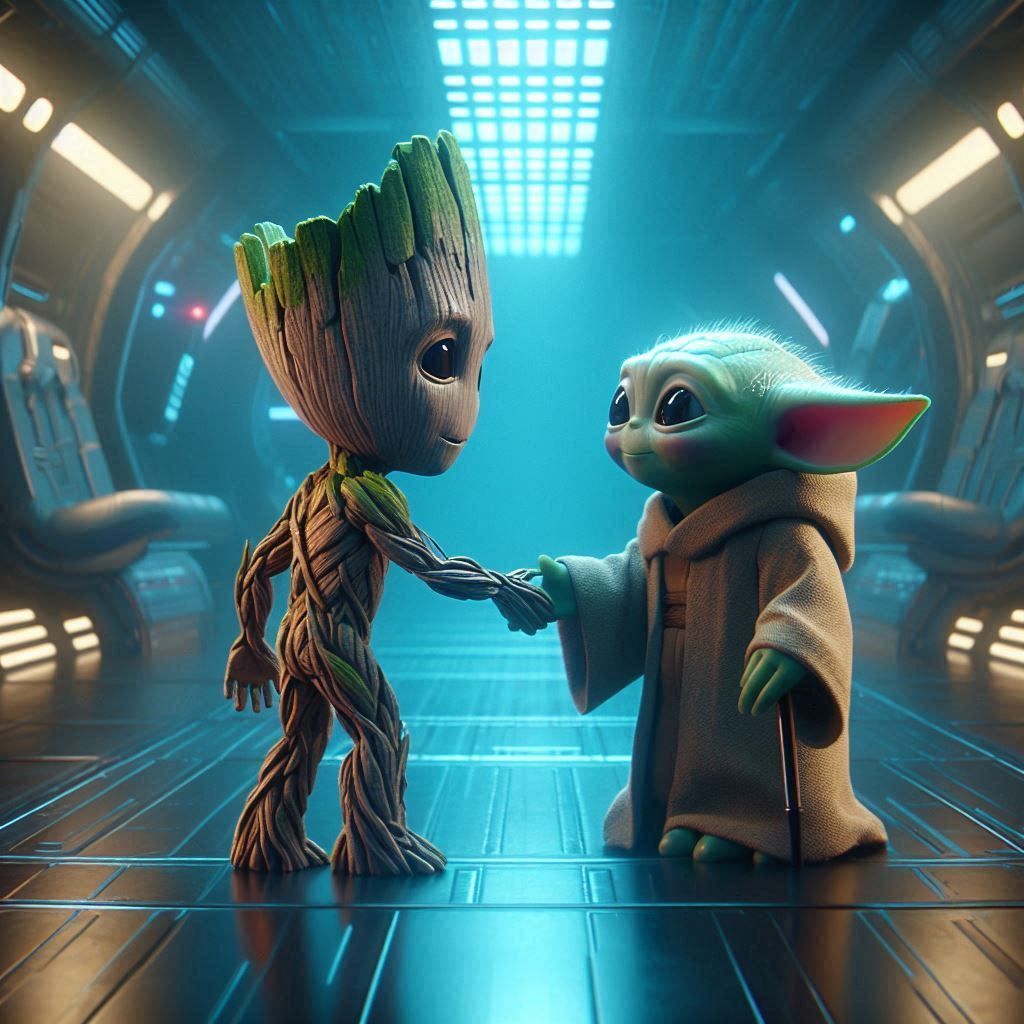 Baby Yoda and Baby Groot