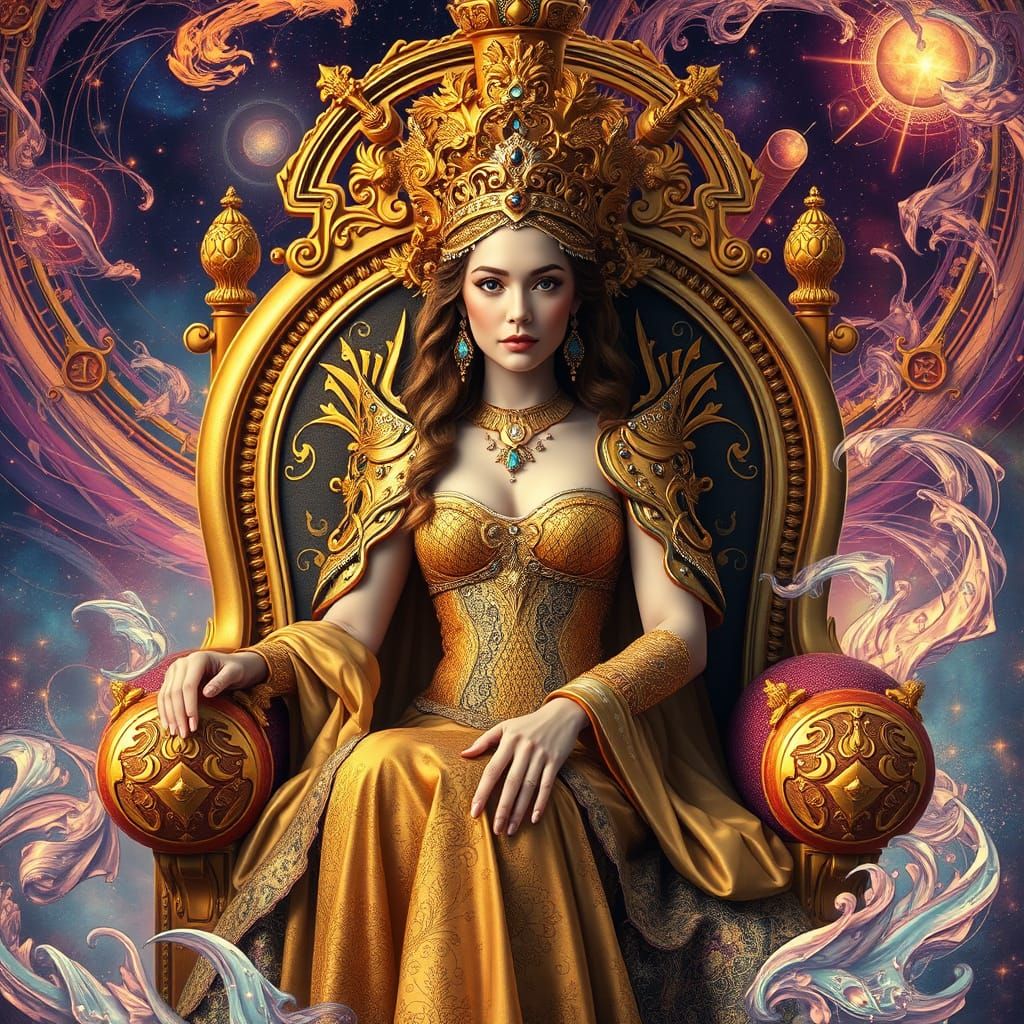 a beautiful magestic princess portrait in her throne  by @ErliR