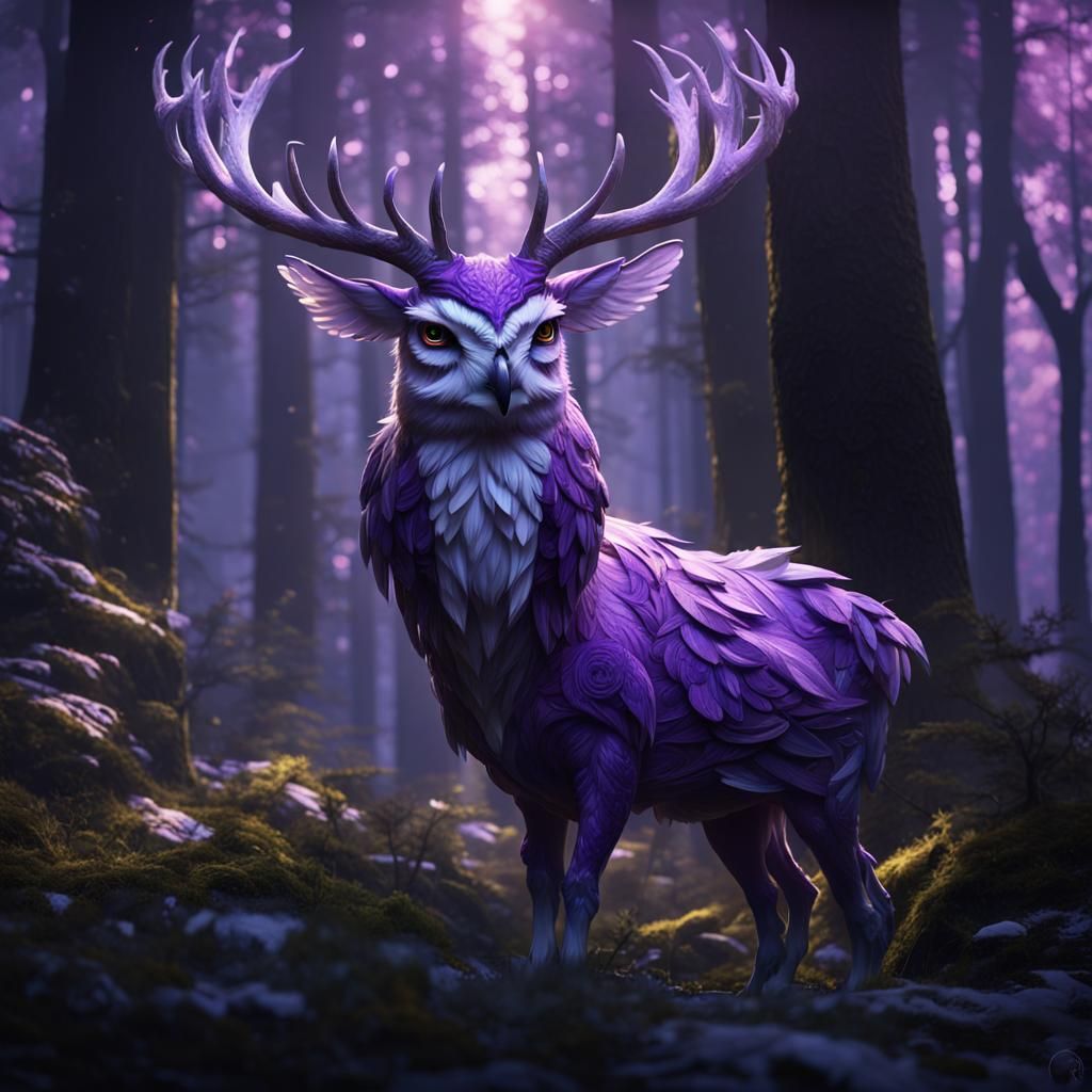 A beautiful hybrid creature with a furry body of deer and a ...