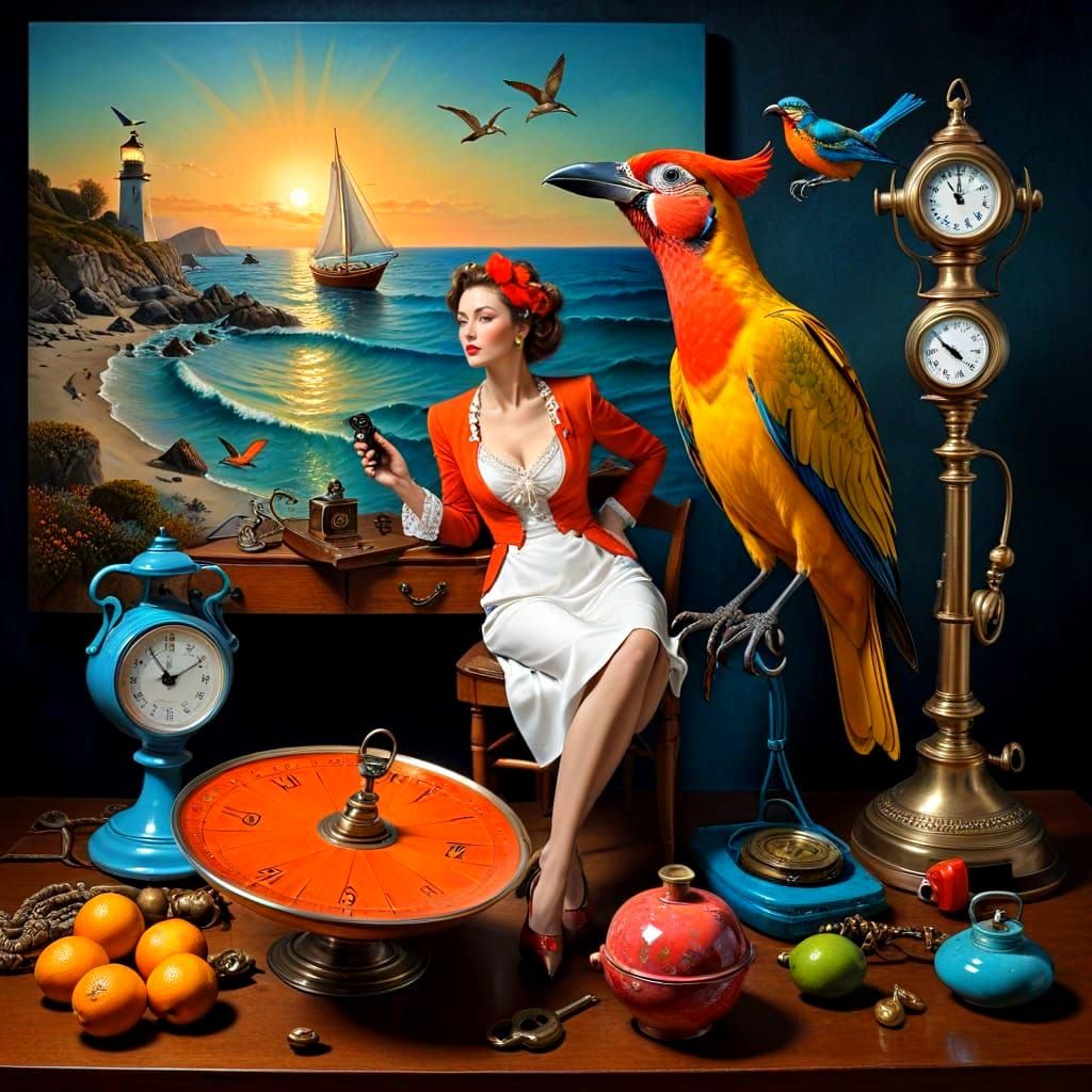 Surrealistic Lady in Vibrant Fantasy Scene