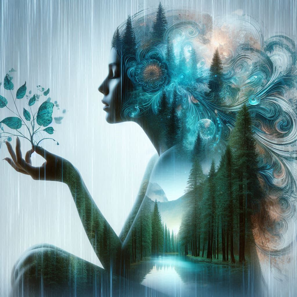 double exposure beautiful fantasy DALL-E 3 portrait landscape..