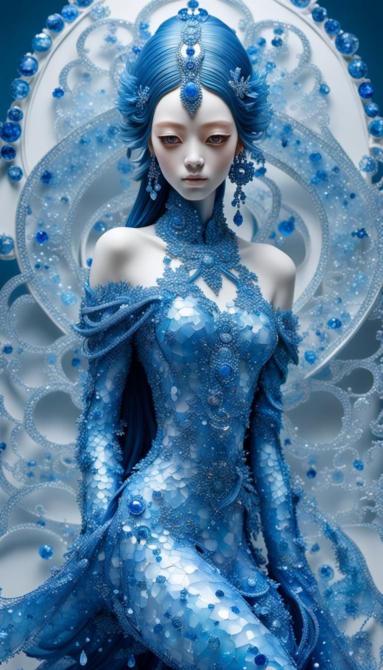 colorful full body shot sculpture made entirely of Sparkling...