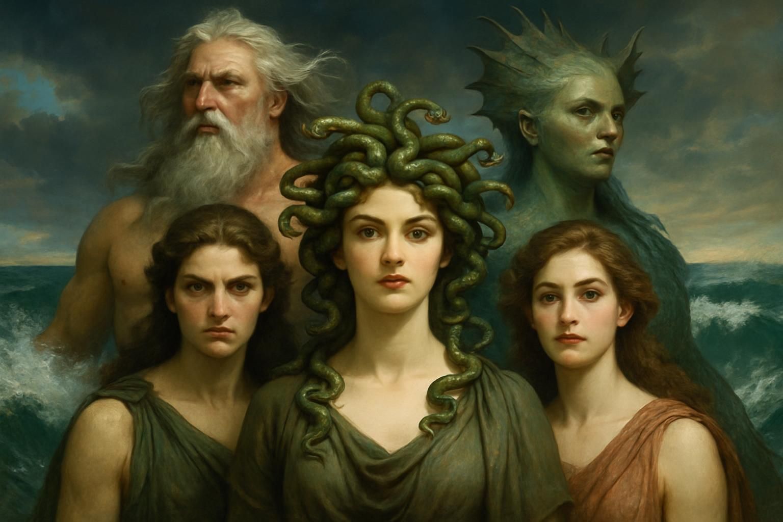 The Gorgons with their father Phorcys and their mother Ceto.
