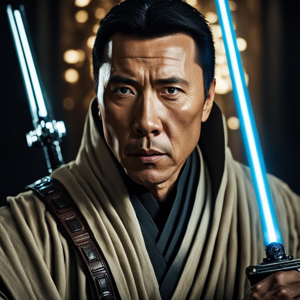 Donnie Yen as a Jedi intricate details, HDR, beautifully sho...