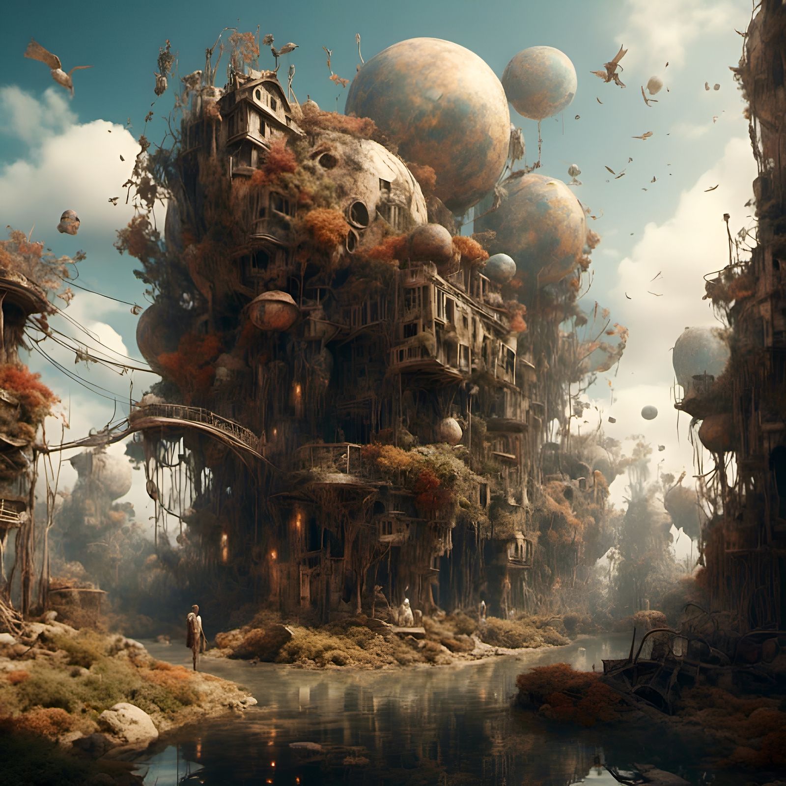 Post apocalyptic wonderland <lora:LapiJourney:1.0>