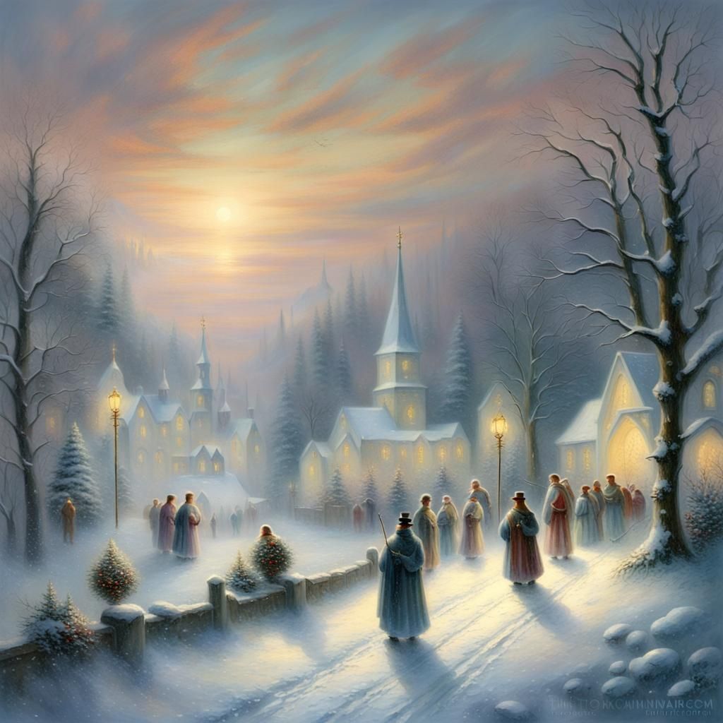 Procession for Christmas midnight mass through a beautiful w...