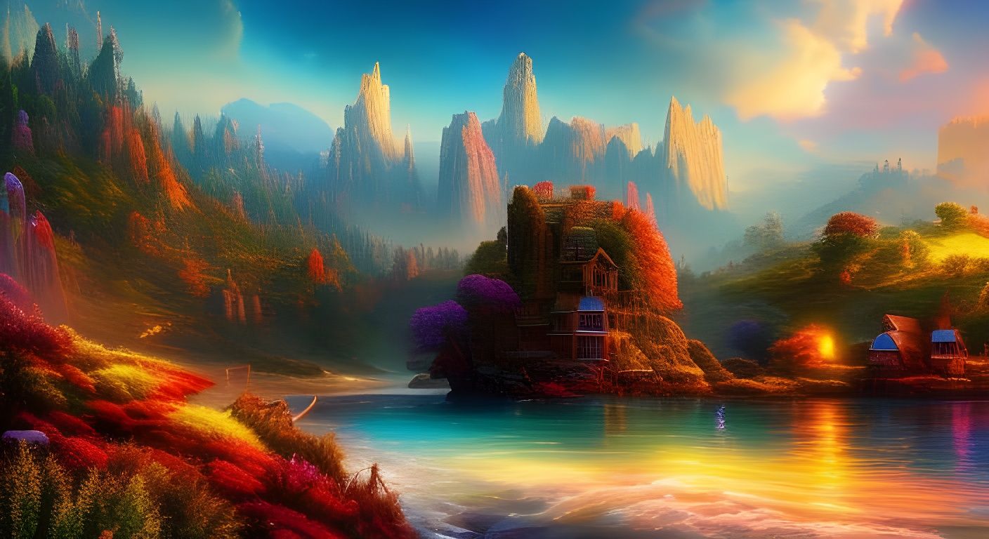 Beautiful Mountain Lake Rainbow Sunset