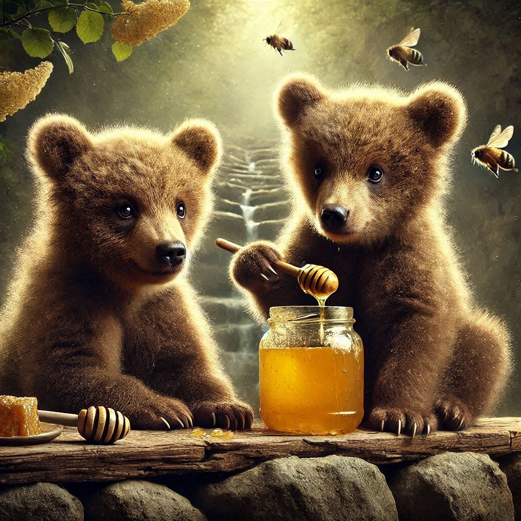 Bears eating honey